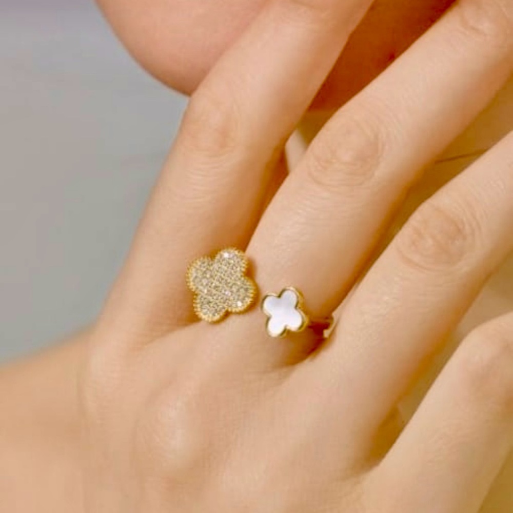 18k gold plating over solid sterling silver 925 clover open ring